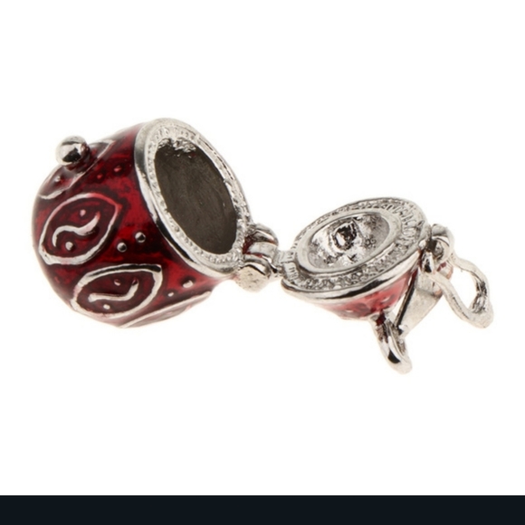 2 Cremation Keepsakes Red Enamel Heart Egg Locket Pendants Red Silver-tone - Picture 7 of 13